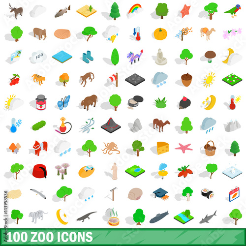 100 zoo icons set, isometric 3d style