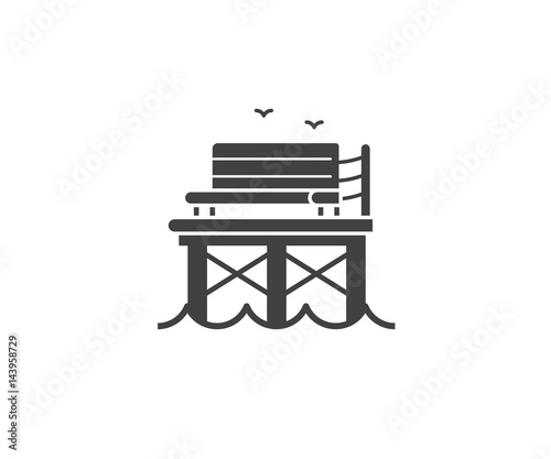 Sea pier icon in outline design. Summer travel logotype silhouette vector illustration for travel agency. Wooden pierlogo or label template.