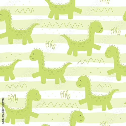 Cute seamless pattern with funny dinosaurs. vector illustration.