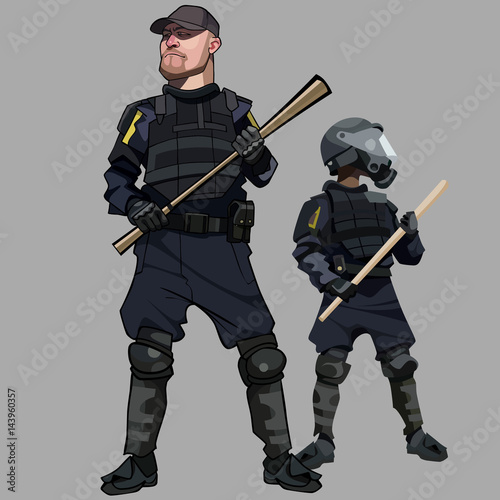 cartoon men in special clothes police officers in bulletproof vests