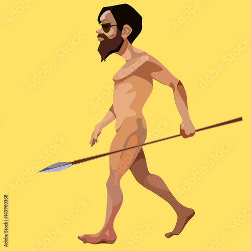 cartoon modern man stripped and took a javelin