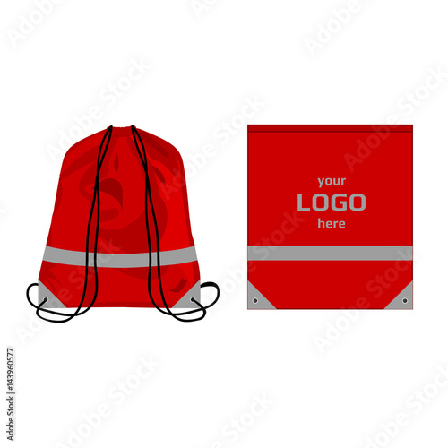 Visibility drawstring bag red color with reflective parts and place for logo, isolated vector