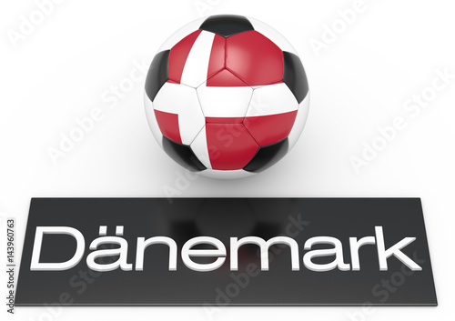 Fußball mit Flagge Dänemark, deutsche Version, Version 1, 3D-Rendering