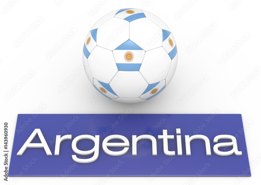 Fußball mit Flagge Argentina, Version 2, 3D-Rendering