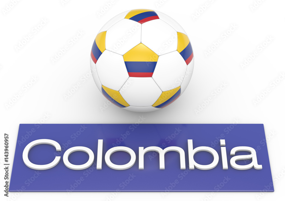 Fußball mit Flagge Colombia, Version 2, 3D-Rendering