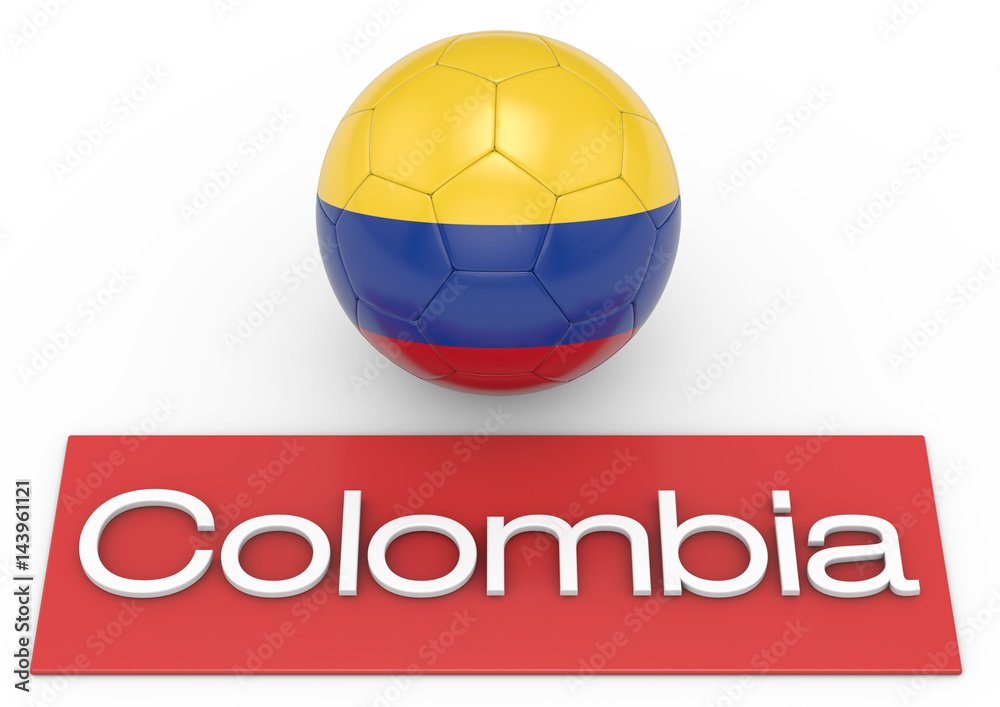 Fußball mit Flagge Colombia, Version 3, 3D-Rendering