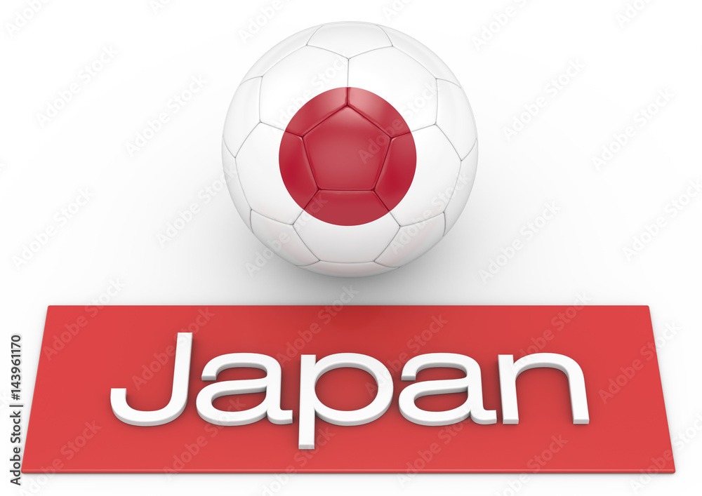 Fußball mit Flagge Japan, Version 3, 3D-Rendering