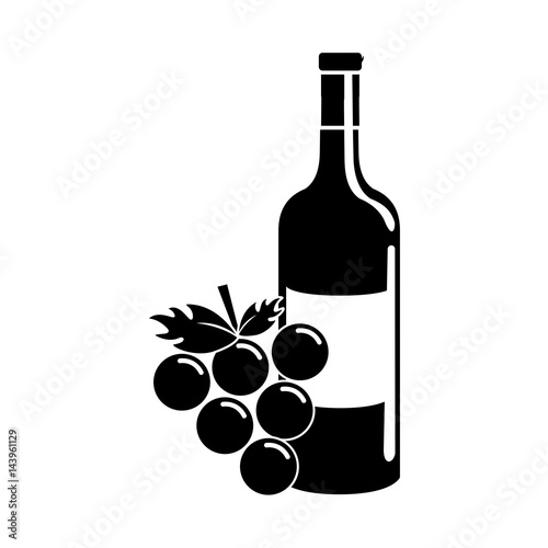 black contour bottle of wine with bunch of grapes icon