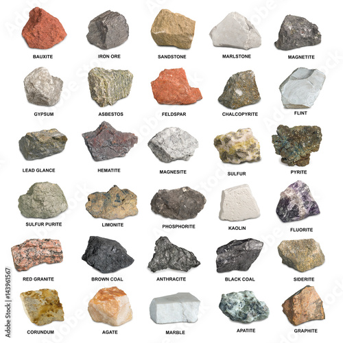 Mineral And Stone Set Isolated On White Iron Ore Sandstone Bauxite Phosphorite And Other Minerals Stock Photo Adobe Stock