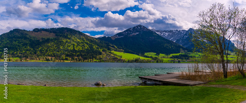 Billede på lærred Panorama view in summer day by Walchsee Lake, Tirol, Austria