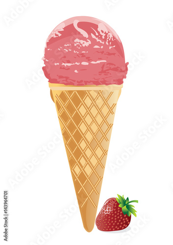 Scoop ice cream cone of strawberry