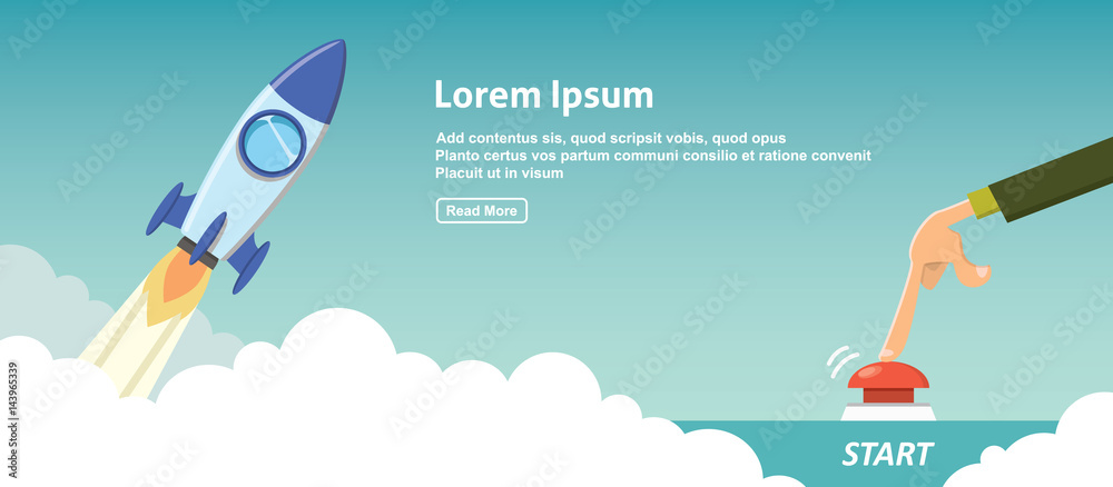Naklejka premium businessman launch a rocket to the space. successful new business project startup company concept banner flat vector illustration