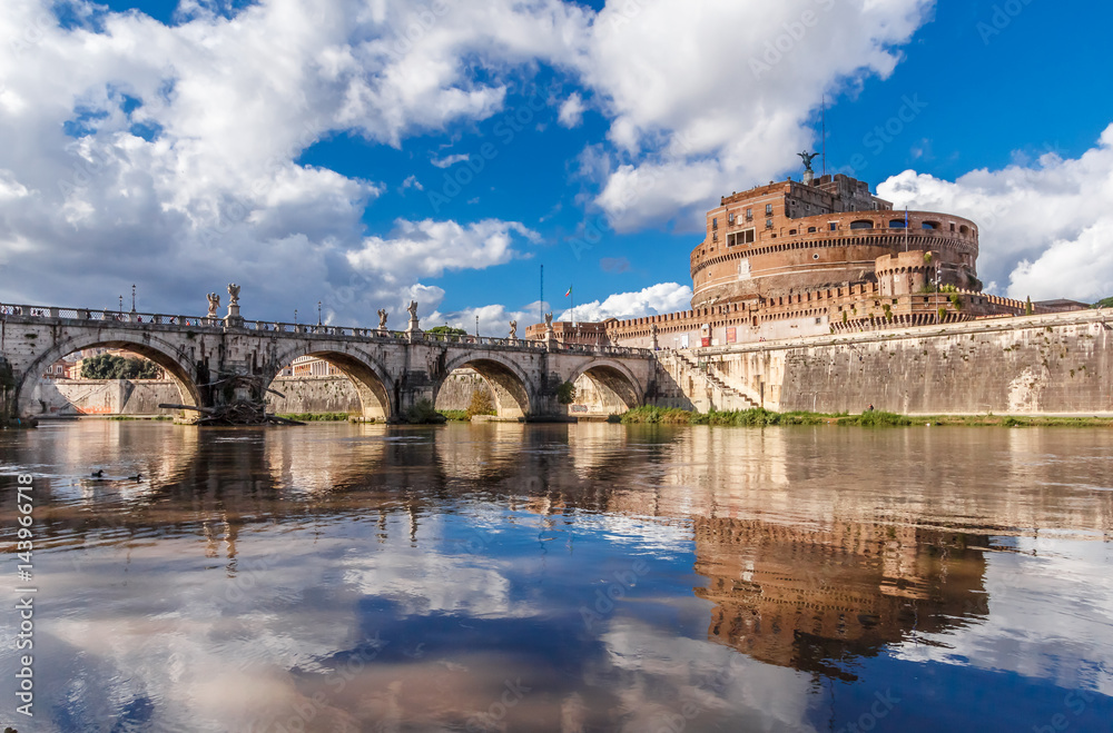 View of Hadrian Mausoleum (Castel Sant' Angelo) in Rome, Italy. Rome architecture and landmark. Castel Sant'Angelo is one of the main attractions of Rome and Italy