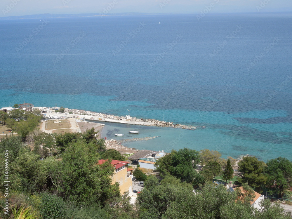 Panoramic view of the city and ocean in Zakynthos (Greece)