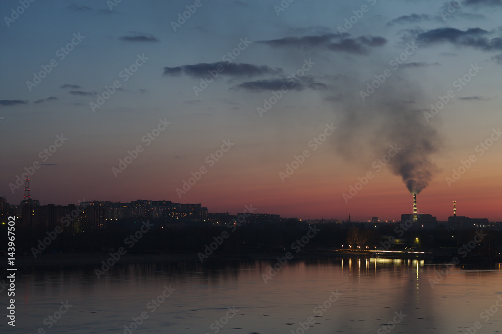 Sunset view from Ob river quay in Novosibirsk