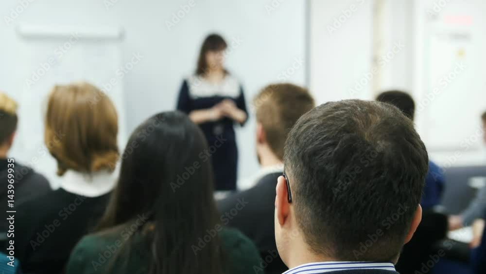 Presentation at business seminar - speaker female teaching at international conference, performance Presentation at business seminar - speaker female teaching at international conference, performance