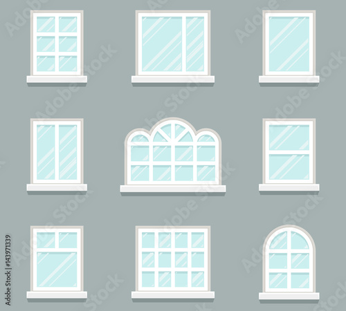 House windows building glass icons set flat design template vector illustration