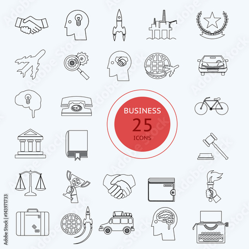Icons Business Travel Sport law set retro flat design concept vector illustration