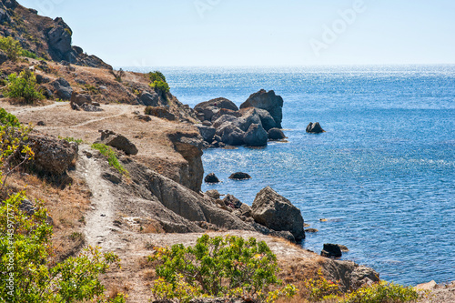 The rocky coastline and rocks under the water lanscape