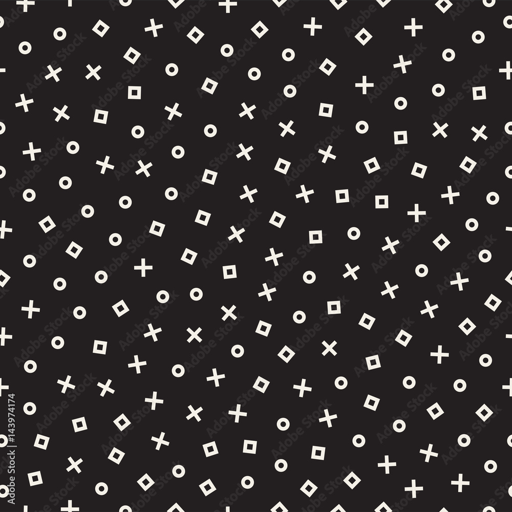 Retro geometric line shapes seamless patterns. Abstract jumble textures. Black and white scattered shapes Retro geometric line shapes seamless patterns. Abstract jumble textures. Black and white scattered shapes