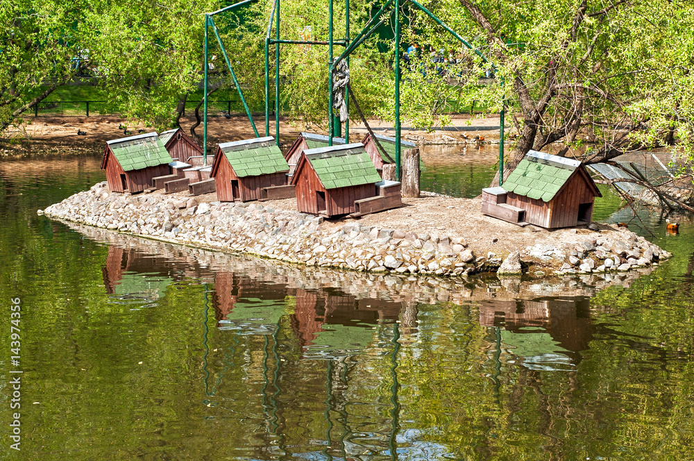 Bird houses in Moscow zoo, Russia