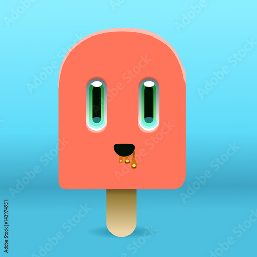 A Ice Cream bar character in Kawaii style. Vector Illustration