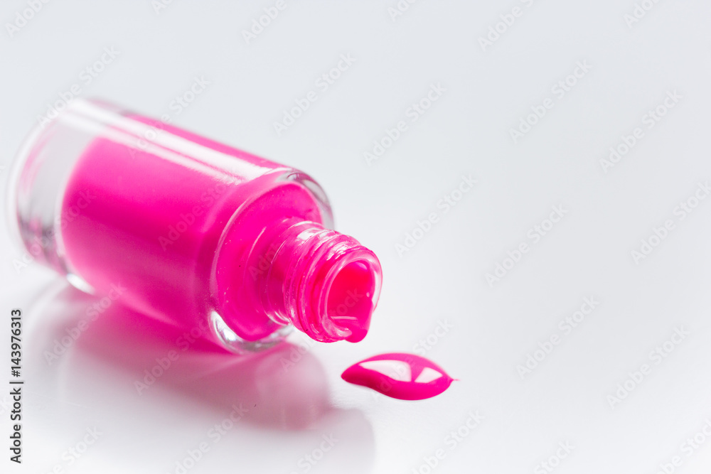 Close up of nail polish in bottles white background space for text Close up of nail polish in bottles white background space for text