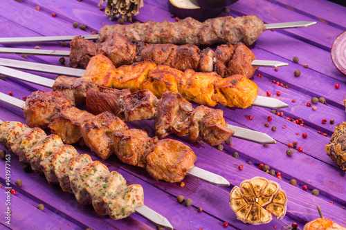 The meat on skewers fried on coals with spices