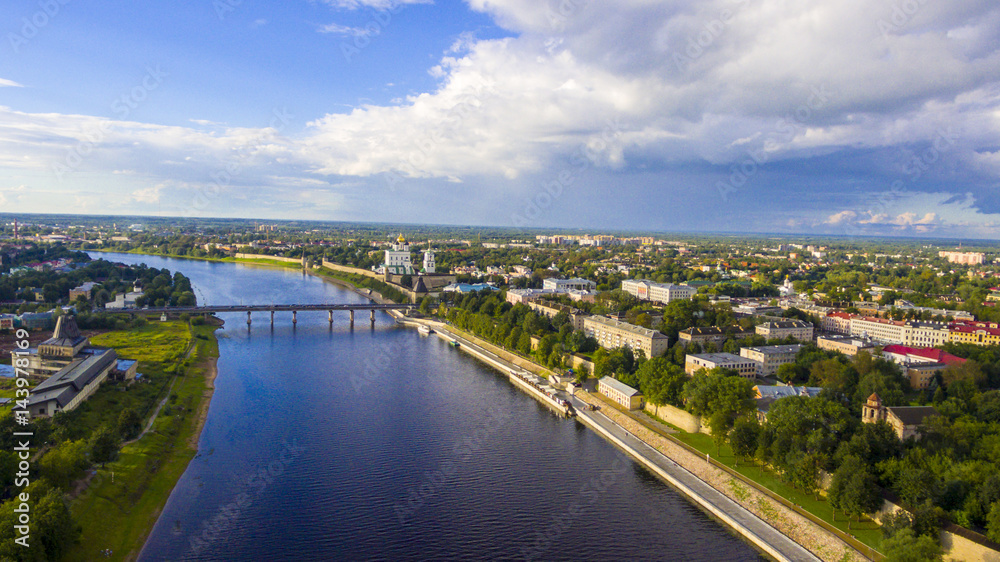 Aerial view on Pskov old town