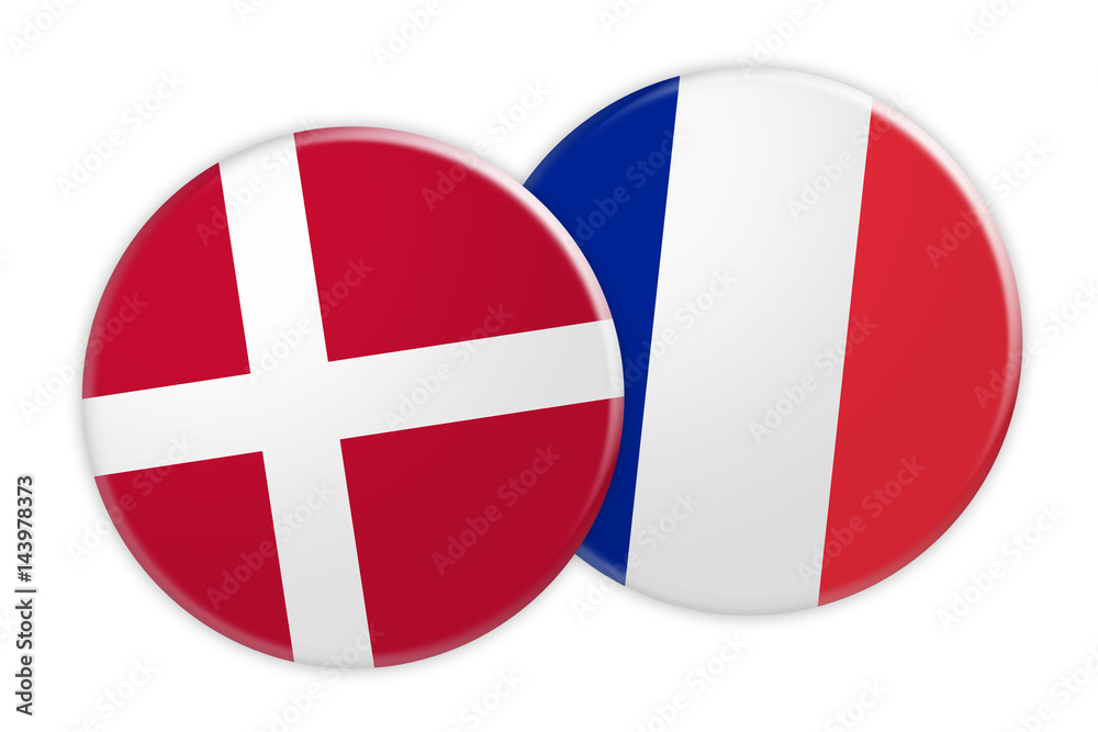 Obraz premium News Concept: Denmark Flag Button On France Flag Button, 3d illustration on white background