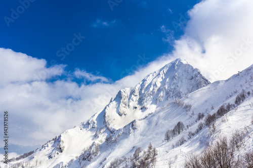 Scenery top view on winter mountains