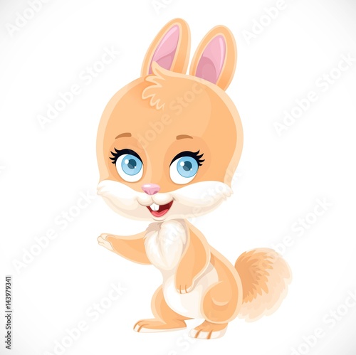 Cute baby bunny shows aside isolated on a white background