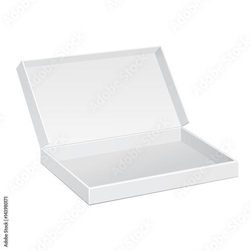 Opened White Cardboard Package Box. Gift Candy. On White Background Isolated. Mock Up Template Ready For Your Design. Product Packing Vector EPS10