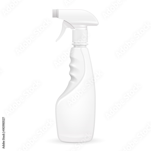 White Blank Spray Pistol Cleaner Plastic Bottle. Illustration Isolated On White Background. Mock Up Template Ready For Your Design. Vector EPS10