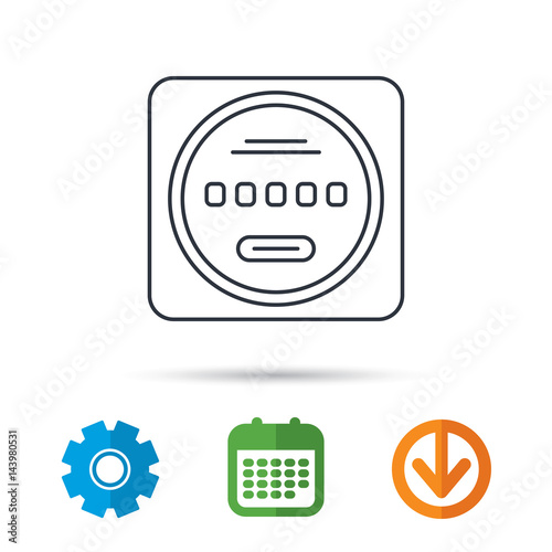 Electricity power counter icon. Measurement sign. Calendar, cogwheel and download arrow signs. Colored flat web icons. Vector