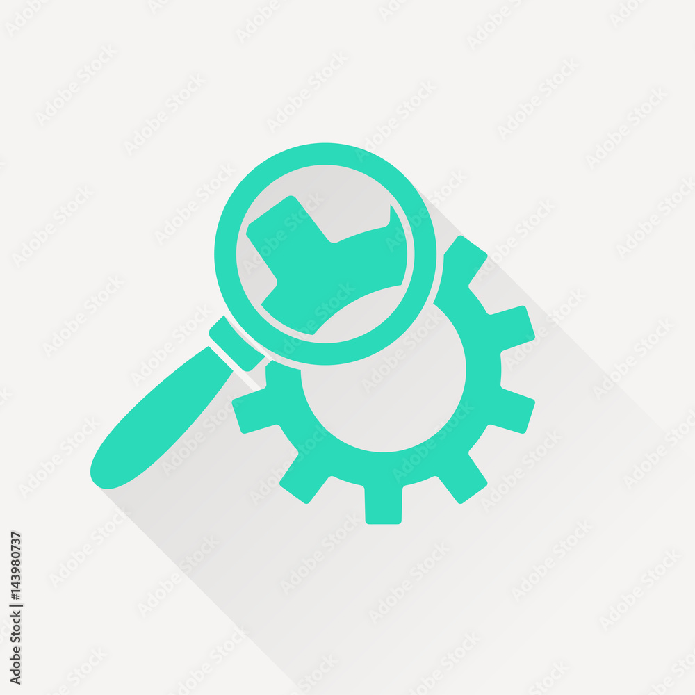 Cog wheels inspection flat icon. Configuration vector illustration Cog wheels inspection flat icon. Configuration vector illustration