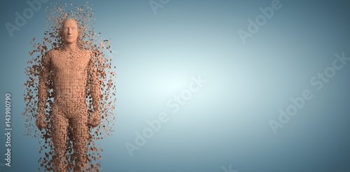 Composite image of full length of digital pixelated brown 3d man