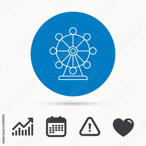 Ferris wheel icon. Entertainment park sign. Calendar, attention sign and growth chart. Button with web icon. Vector