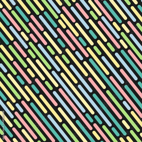 Striped geometric pattern black background vector vintage design with colorful dashed lines