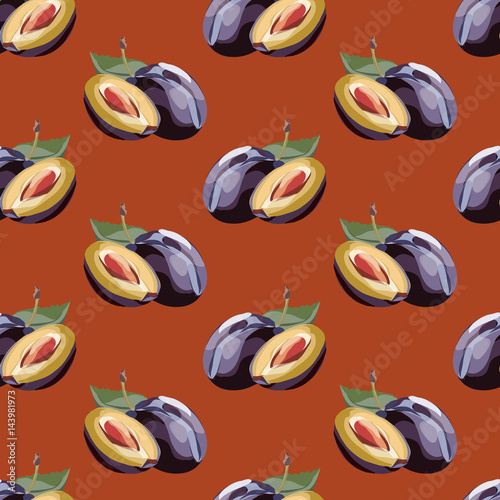 Seamless pattern with painted plums