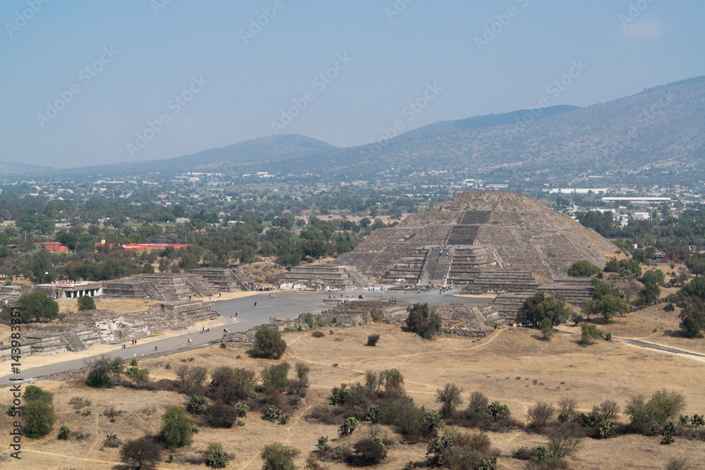 Teotihuacan, Mexico, circa february 2017: View on the moon of the sun in Archeological site Teotihuacan, Mexico