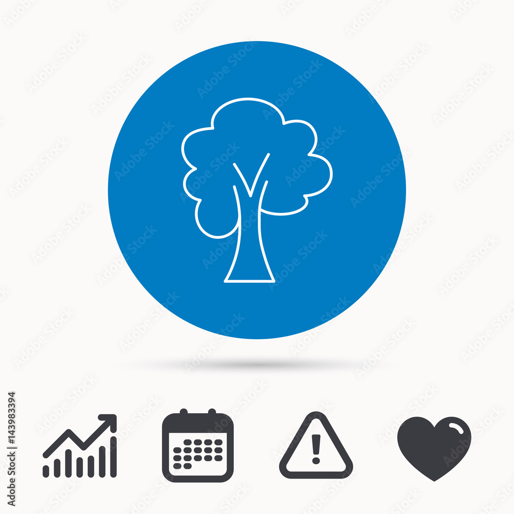 Maple tree icon. Forest wood sign. Nature environment symbol. Calendar, attention sign and growth chart. Button with web icon. Vector Maple tree icon. Forest wood sign. Nature environment symbol. Calendar, attention sign and growth chart. Button with web icon. Vector