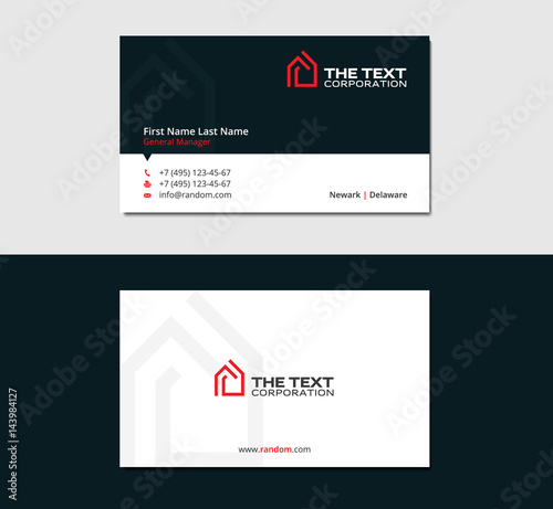 flat business card with red logotype of housing