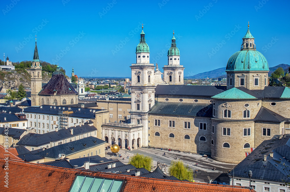 Salzburg, Austria. Cityscape view with Salzburger Dom cathedral.