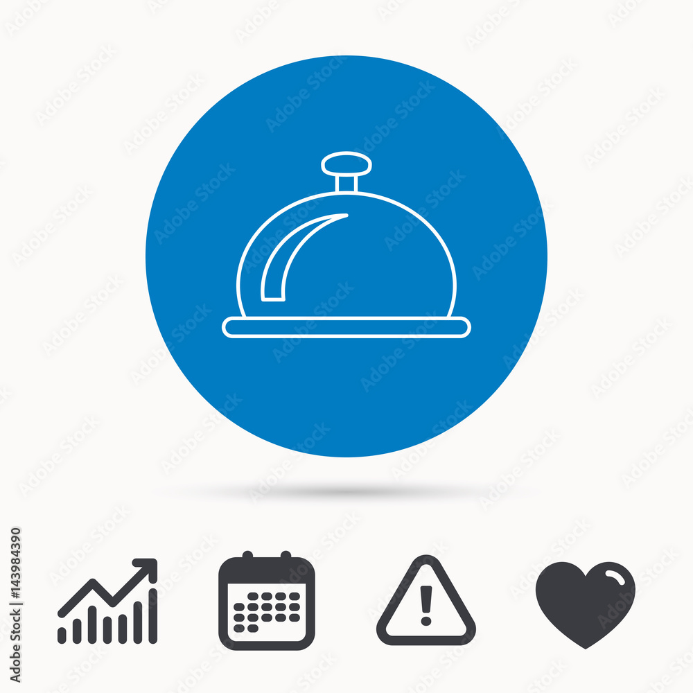 Reception bell icon. Hotel service sign. Calendar, attention sign and growth chart. Button with web icon. Vector