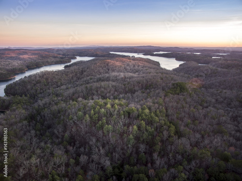Aerial view of Appalachian Mountains in North Georgia during sunset
