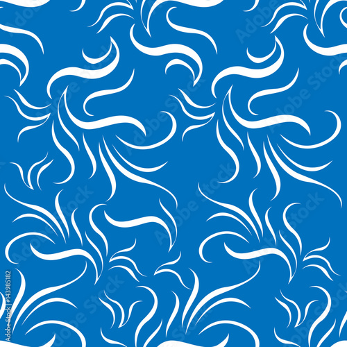 White abstract seamless pattern on blue background. Fashion graphic design. Template for prints, textile, wrapping and decoration, wallpaper. Vector illustration.