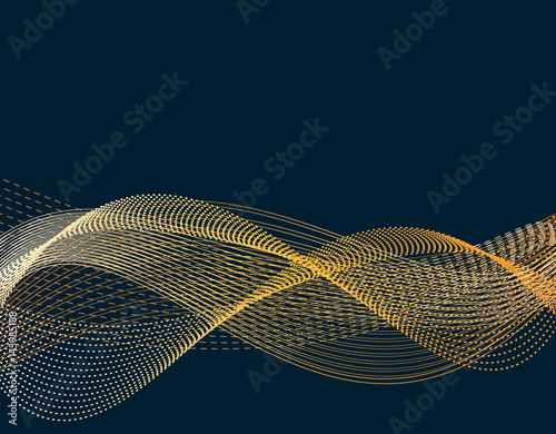 Light effects. Abstract discrete waves of golden color. Harmonics. Isolated on black background. illustration