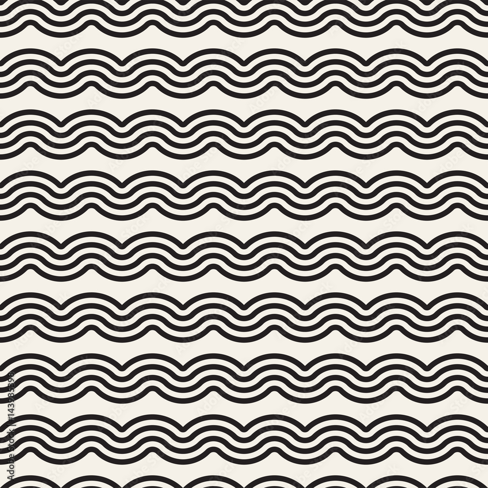 Seamless wavy lines pattern. Repeating vector texture. Stylish stripes background. Contemporary graphics with parallel waves. Seamless wavy lines pattern. Repeating vector texture. Stylish stripes background. Contemporary graphics with parallel waves.
