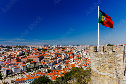 Lisbon. The Portuguese flag.